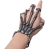 SIQITECHNO Skeleton Hand Bracelet with Ring Halloween Skull Bracelet Claw Bangle Alloy Skull Wristband Cosplay Party 1PC