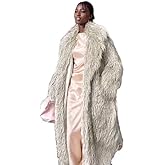 LRYBSA Shaggy Fluffy Faux Fur Coat Beige Color Sweater, Long Sleeve Full Length Jacket, Women's Fashion Outwear