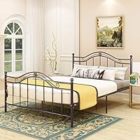 JURMERRY Queen Size Bed Frame Platform Mattress Foundation with Headboard and Footboard Box Spring Replacement,Queen Bronze