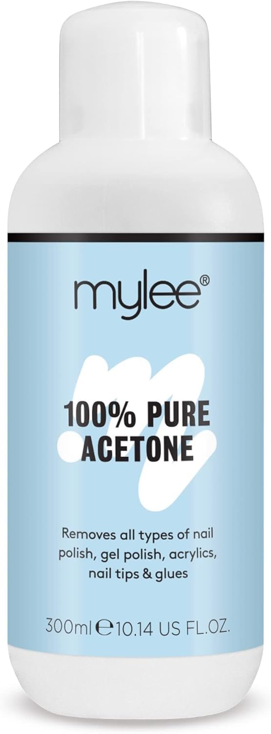 Mylee 100% Pure Acetone (300ml) - Gel Nail Polish Remover – Maximum Strength Professional Soak-Off for UV/LED, Acrylics, Nail Tips & Glue - Made in the UK