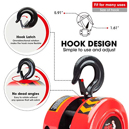 BIG RED TR9050 Torin Manual Hand Lift Steel Chain Block Hoist with 2 Hooks, 5 Ton (10,000 lb) Capacity, Red - Image 4