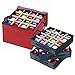 ProPik Christmas Ornament Storage Box, Organizer Holds Up to 48 Xmas Balls with 3 Separate Removable Trays, Container has Dividers to Organize Holiday Tree Ornaments (Red)