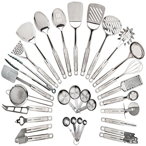 HomeHero Kitchen Cooking Utensils Set - Kitchenware 29-Pieces Stainless Steel Cookware Gadgets including Spatula, Measuring Cups and Spoons