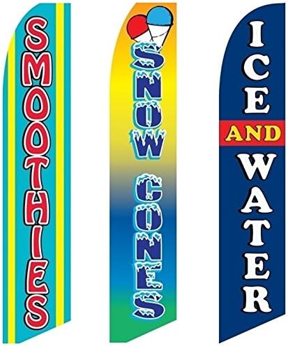 3 Swooper Flags Snow Cones Smoothies &amp; Ice Water Store OPEN Sale