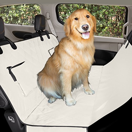Luxury Quilted Large pet Seat Cover with Pet Seatbelt & Silicone Food Bowl, Machine-Washable & Scratch-Proof Car-Seat Protectors for Dogs waterproof pet seat covers by CaringEver (tan)