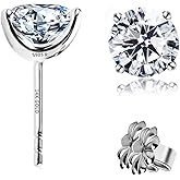 "STUNNING FLAME" Solid 14K Gold Post & Sterling Silver Round Cut Cubic-Zirconia Stud CZ Earrings | Hypoallergenic Jewelry