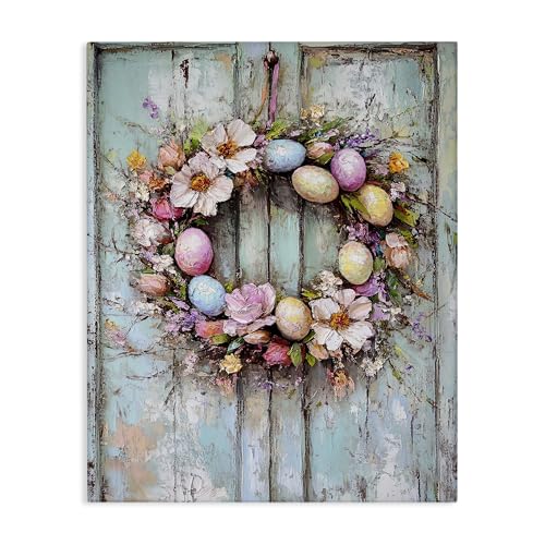 Rustic Easter Egg Wreath Floral, 24 x 30 Inch Canvas Wall Art