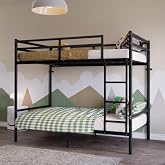 HomJoones Metal Twin Over Twin Bunk Bed with Ladder and Guardrails, Black | Powder-coated metal frame for kids' and teens' bedrooms; twin-over-twin layout, built-in slats and angled ladder