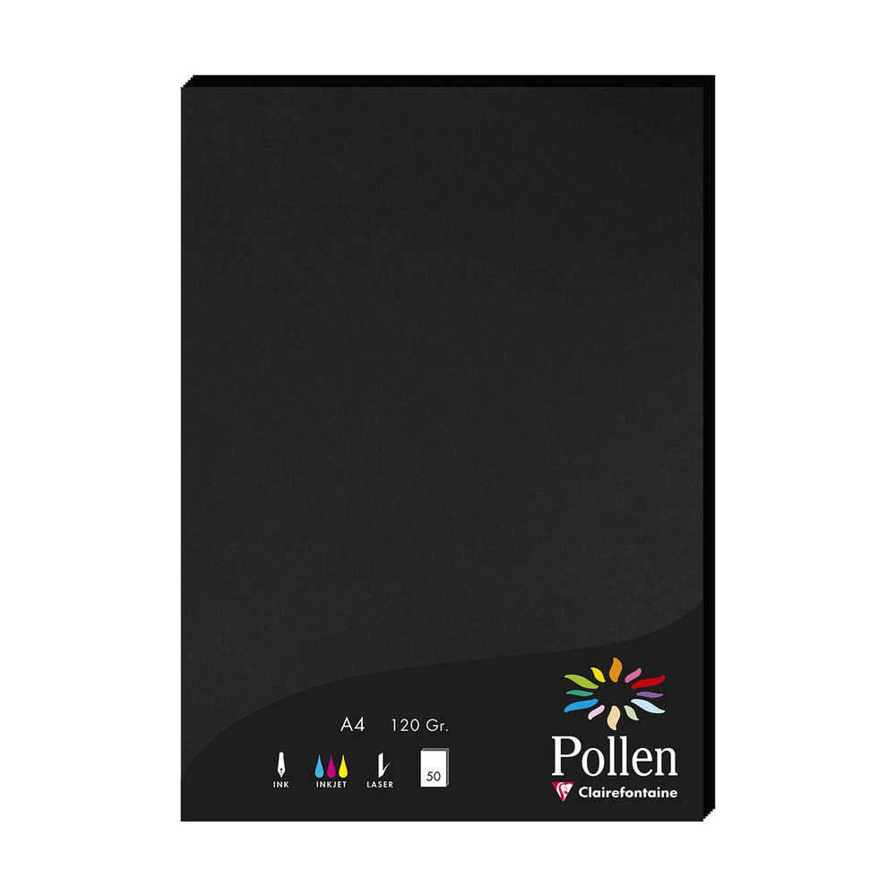 Clairefontaine 4298C Wallet of 50 Sheets Format A4 (21x29,7cm) 120gsm Black Invitation Paper Events Correspondence Cards Pollen Range Premium Smooth Paper