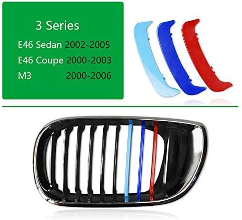 ///M-Colored Grille Insert Trims Front Grill Stripes Covers For 2002-05 E46 LCI 3 Series 4-Door Sedan 323i 325i 328i 330i,2000-03 E46 Pre-LCI 3 Series 2-Door Coupe 325ci 330ci 2000-06 M3