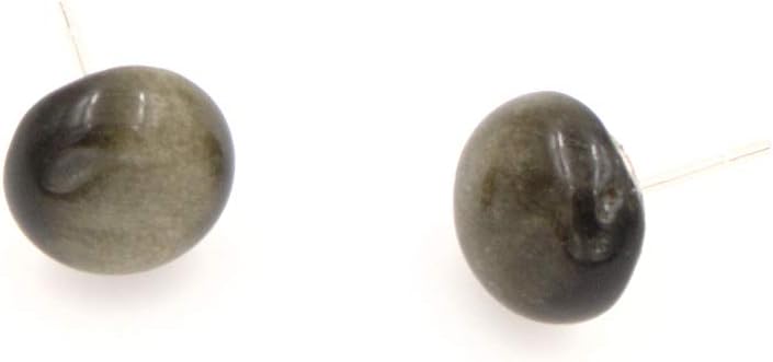 Round Golden Obsidian Gemstone Stud Earring - WITH NATURAL BLEMISH, Silver Filled Ear Post, 10mm