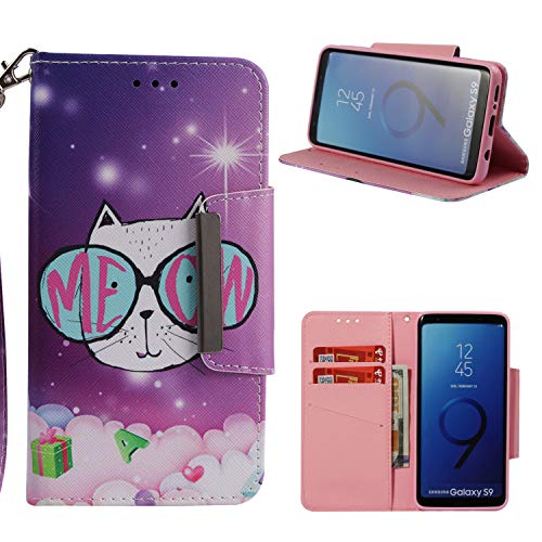 Galaxy S9 Case, ZERMU Painted Pattern Premium PU Leather Magnetic Flip Folio Wallet Purse Case with Kickstand Card Holder ID Slot and Hand Strap Shockproof Protective Cover for Samsung Galaxy S9 2018
