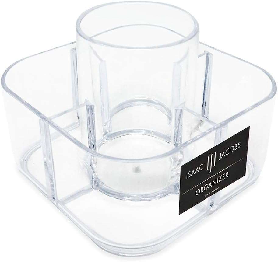 Isaac Jacobs 5-Compartment Clear Acrylic Organizer- Makeup Brush Holder- Storage Solution- Office, Bathroom, Kitchen Supplies and More