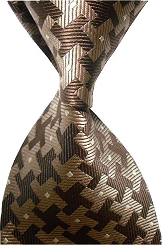 Mens Checked Brown Grey JACQUARD WOVEN Tie Necktie