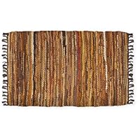HF by LT Tucson Leather Rug, 24 x 36 inches, Handwoven Recycled Leather, Brown
