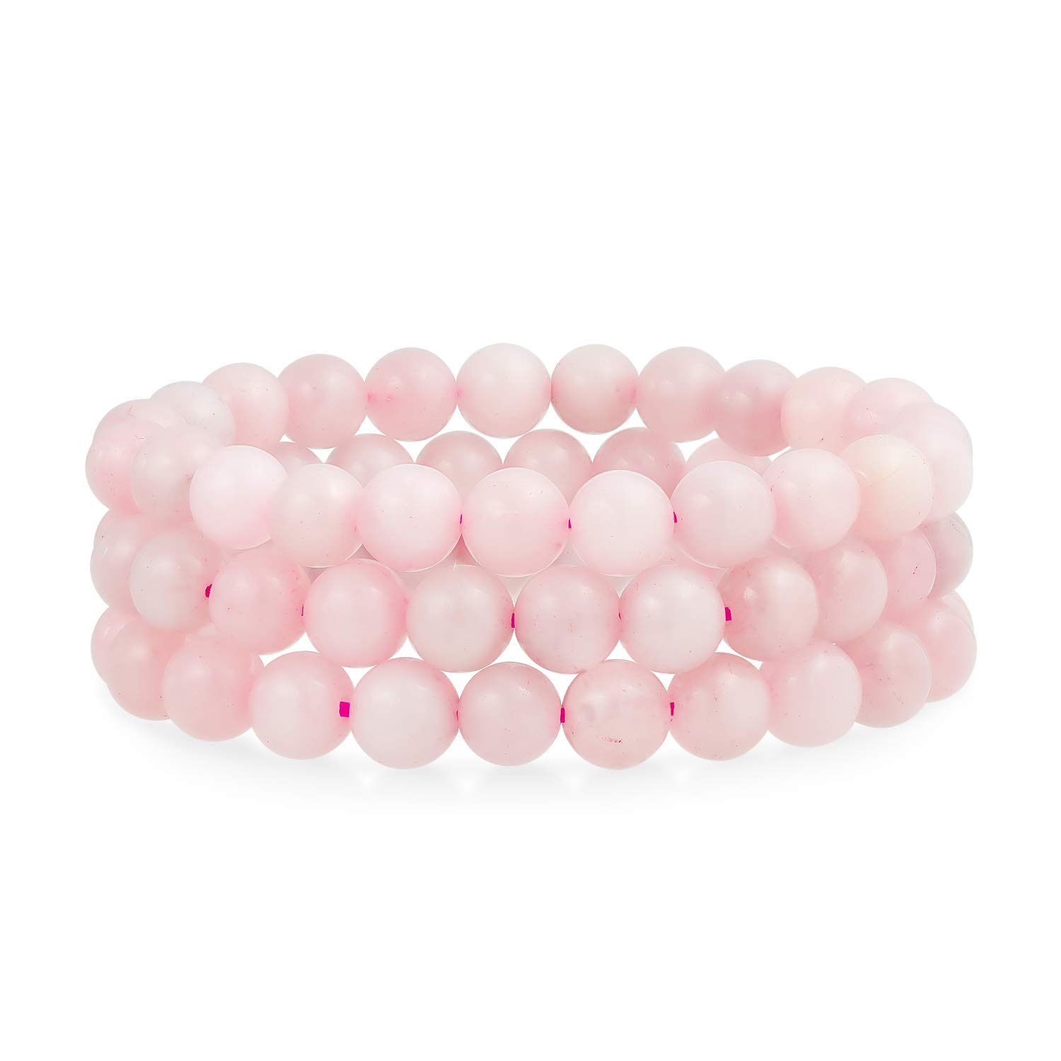 Bling Jewelry Semi Precious Gemstone Matte Pink Rose Quartz Round Bead Ball 8MM Stacking Stretch Bracelet Set Of 3 For Women Unisex