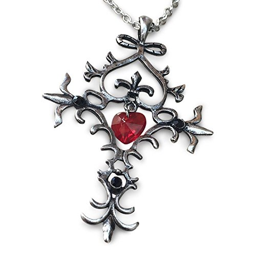 Vampire TV inspired silver gothic silver cross with red heart