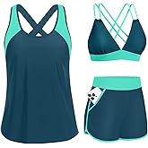 Daci Women 3 Piece Tankini Swimsuits - Tummy Control Tank Top with Bra Modest Bathing Suit with Pockets Boyshorts Bottom 2026