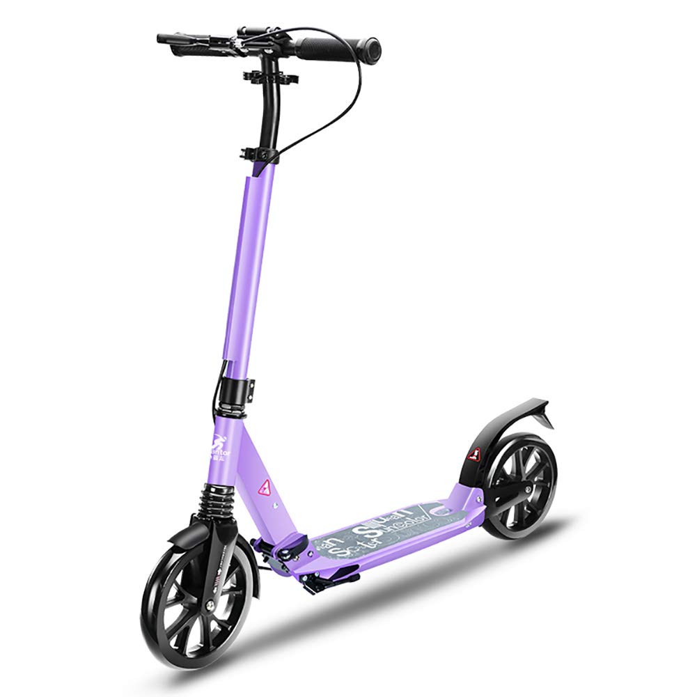 Purple 大人用折りたたみキックスクーター ダブルブレーキ衝撃吸収 2輪非スリップ自転車 調節可能な高さ 色 Green B07ky5dbvj スクーター Purple キックボード本体 完売