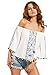Milumia Women's Print Off Shoulder Flare Sleeve Top Loose Blouse White M