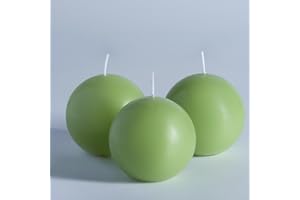 MOZEAL Hand-Poured, 3 Inch Green Round Ball Candles - Elegant Green Round Pillar Candles Set of 3, Dripless, Unscented, Smokeless, Ideal for Spring Celebrations.