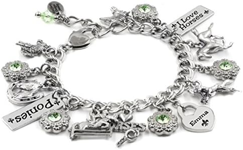 Personalized Horses Bracelet, Custom Engraved Name and Birthstone Handcrafted in Stainless Steel