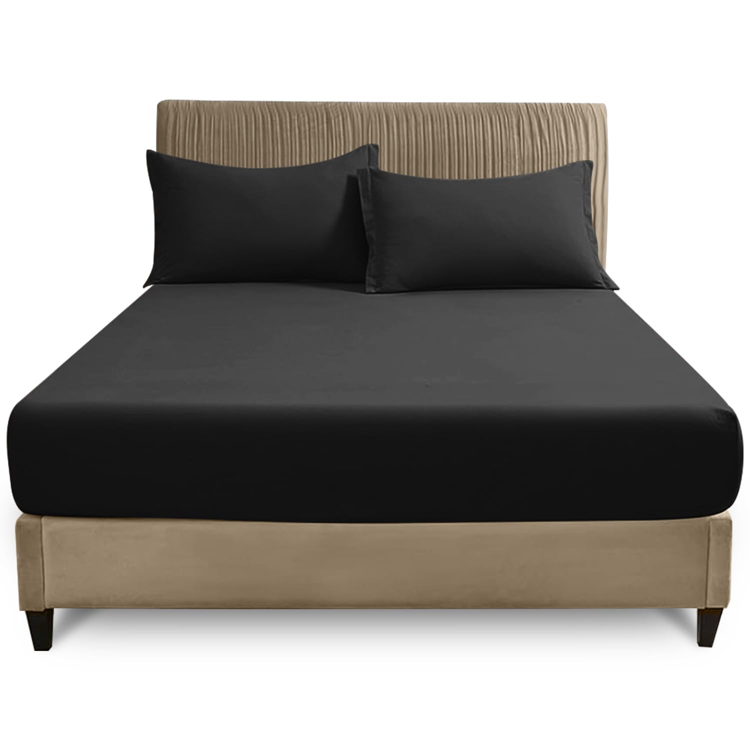 "GC GAVENO CAVAILIA Plain Fitted Sheets - Easy Care Polycotton 25cm Deep Fitted Sheets - Breathable, Anti Allergic Bottom Sheets - Elastic Corner Bed Sheet Super King Size - Black - 180 x 200 cm" — image 1