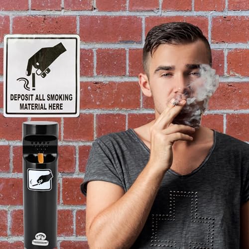 Poweka Stainless Steel Wall Ashtray with Lock for Restaurants, Hotels Offices and Balconies (Black, 2 Pieces)