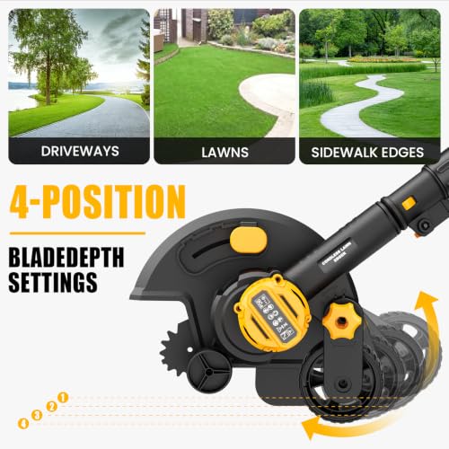 Houselife Cordless Lawn Edger Compatible with DeWalt 20V Max Battery (Tool Only), 9-Inch Electric Edger Trencher Tool with Dual Wheels, 4 Adjustable Depths, 3500RPM for Driveway Sidewalk Landscaping