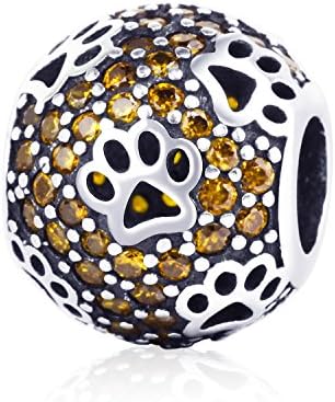 Dog Paw Print 925 Sterling Silver Charms Animal Pet For Bracelets Red Clear Pink CZ Jewelry 3 Style (Yellow)