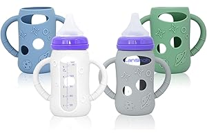 DOLREME 4 Pack Silicone Bottle Sleeves for Lansinoh Glass Baby Bottles, 5 oz, Anti-Slip Protective Covers with Handles, Baby Essentials(Bottles Not Included)