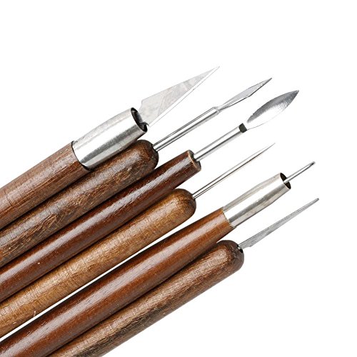 KOBWA 6pcs Carving Tools Wood Handle Clay Sculpting Tools Set Chisel Modeling Clay Tools - Thumbnail 5