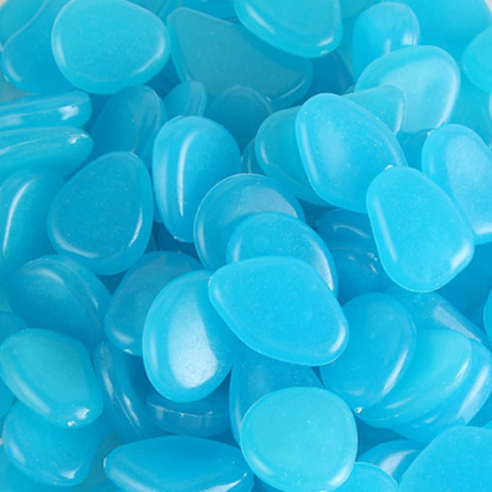 MOCNT 200Pcs Deep Blue Glow in the Dark Pebbles Rock Luminous Cobblestones Glowing Pebbles Stones Garden Decor for Home Walkway Aquarium Fish Tank Decoration Width 20-30mm
