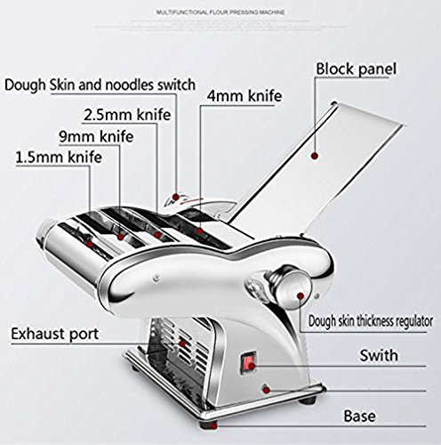 Pasta Maker, 110V Electric Noodle Press Machine Spaghetti Pasta Maker Commercial Stainless Steel Dough Cutter Dumplings Roller Noodles Hanger,6 Speed Adjustable Thickness Setting (4 Noodle Knife)
