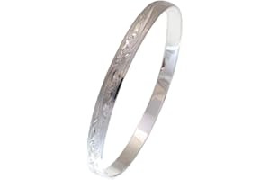 Arthur's Jewelry 925 Sterling Silver Hawaiian Scroll Plumeria Flower smooth edge 6mm Bangle Size 7-9