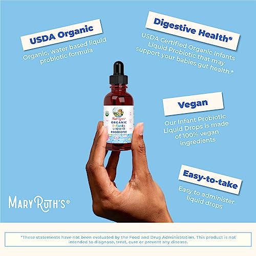 MARYRUTH ORGANICS USDA ORGANIC INFANT LIQUID PROBIOTIC DROPS | BABY ESSENTIALS | PROBIOTICS FOR INFANTS | BABY PROBIOTIC DROPS | PROPRIETARY PROBIOTIC BLEND | VEGAN | NON GMO | 125 SERVINGS