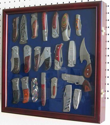 Knife Display Case Wall Shadow Box for Hunting Pocket Swiss Army Knives Display, Cherry Finish (KC04-CH)