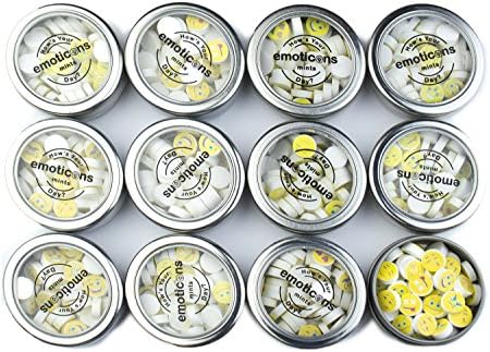 Emoji Printed Face Mints, 12 Round Tins in each Counter Top Display