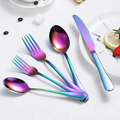Rainbow Silverware Set 40Piece, Stainless Steel Flatware Set Service for 8, Dishwasher Safe