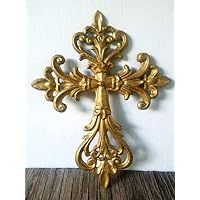 Metallic Gold Rustic Shabby Chic Decorative Floral Cast Iron Wall Cross Hanging - Inspiration Housewarming Gift