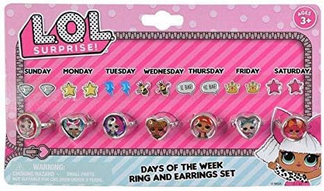 Upd Lol! LOLDW Days of The Week Earring & Ring Set, Small, Multicolor,Party Favors.Birthday Gift