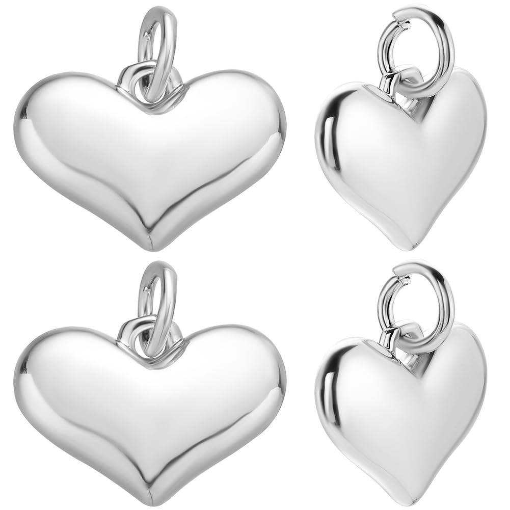 Beebeecraft 1 Box 10Pcs Puffy Heart Charm Platinum Plated Brass Tiny Love Pendant Charm with Jump Ring for Jewelry Making