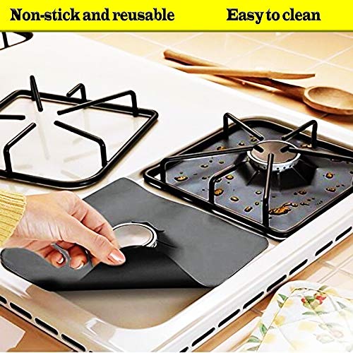 Gas Range Stove Burner Covers (8 Pack Set) Heat-Resistant, Non-Stick Cooking Surface Protectors | PTFE-Coated Fiberglass | Reusable, Easy Clean Kitchen Accessory (Black)