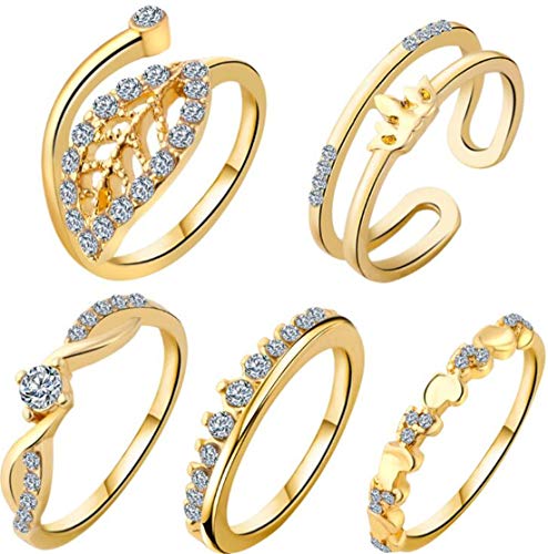 Tmrow 5 pcs/Set Peach Heart Leaves Crown Suit Rings Set with Flower Gift Case for Woman Girls - Thumbnail 4