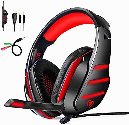 PS4 Xbox One Gaming Headset,YOCUBY Gaming Headphones GM-3 Noise Reduction Wired Over-Ear Headphone With Mic LED Light Volume Control Ergonomic Earmuffs Design Splitter For PC Laptop Tablet Cellphone