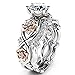 Zhiwen By lucky Gorgeous Women's 2 PCS CZ Vintage Engagement Wedding Ring Set Lotus Flower Rose Gold Plated Two-tone Bridal Eternity Rings（Size 5-10） (US code 7)