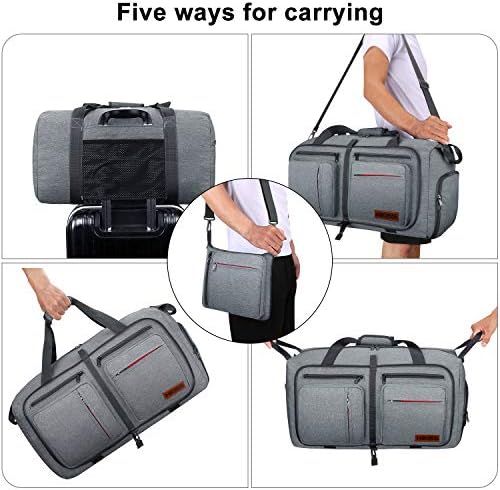 Travel Duffel Bag, 55L Foldable Duffle Bag with Shoes Compartment Packable Weekender Bag for Men Women Water-proof & Tear Resistant HIKISS-Grey 5 Travel Duffel Bag, 55L Foldable Duffle Bag with Shoes Compartment Packable Weekender Bag for Men Women Water-proof & Tear Resistant HIKISS-Grey