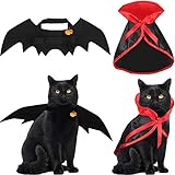 4 Pieces Halloween Cat Costume Cat Cape Bat Costume Wings with Pumpkin Bells for Halloween Pet Costume