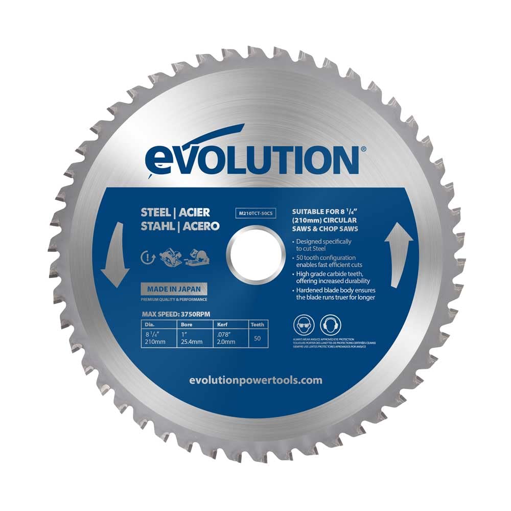 Evolution M210TCT-50CS 8-1/4" 50T Metal Cutting Saw Blade | High-Performance Cold Cut Blade for Steel | 1" Arbor