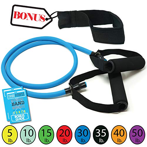 Tribe Single Resistance Bands, Workout Bands - Includes Single Exercise Band, Cushioned Handles, Door Anchor & Advanced eBook for Resistance Training, Physical Therapy, Home Workouts